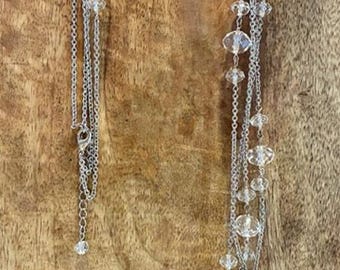 Vintage Clear Crystal Bead Double Layer Station Necklace 34”