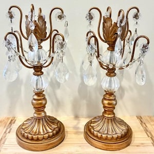 Vintage Pair Opulent Treasures Chandelier Rosette Candle Holders w Crystals image 1