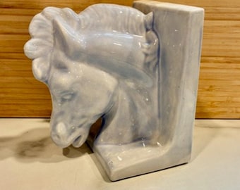 1980年代のヴィンテージ ホビー陶器 手描き釉薬陶器 青い馬の頭のブックエンド