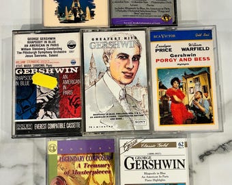 Lote de 7 fitas cassete vintage de música clássica e jazz de George Gershwin