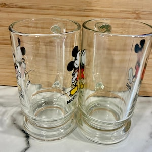 Vintage Set of 2 Mickey Mouse Handled Clear Glass Mug Stein Walt Disney image 5