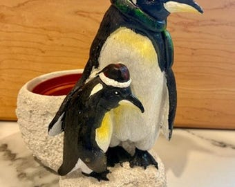 Penguin Planter Resin Adult Baby Penguin Winter Christmas Plant Pot 6”