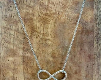 Handmade Infinity Symbol Necklace Silver Tone Delicate Chain 18”
