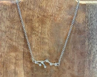 Vintage Leo Zodiac Constellation Rhinestone Necklace Silver Tone 18”