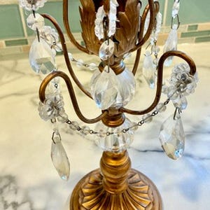 Vintage Pair Opulent Treasures Chandelier Rosette Candle Holders w Crystals image 9