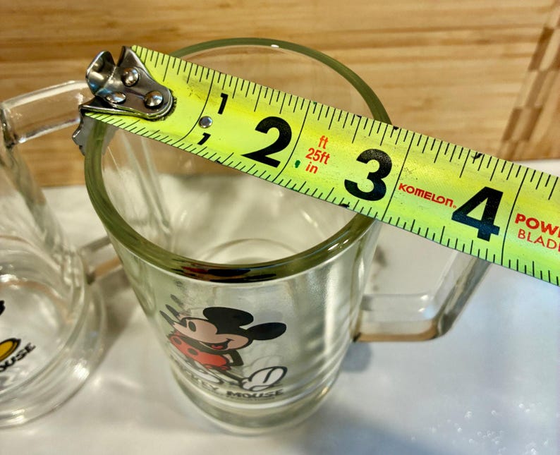 Vintage Set of 2 Mickey Mouse Handled Clear Glass Mug Stein Walt Disney image 9