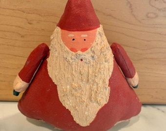Hand Painted Canvas Santa Claus Figure 5” Primitive Folk Art Christmas Decor
