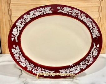 1954 Homer Laughlin Century Service Regal Red Oval Platter Oak Leaf Acorn Gold