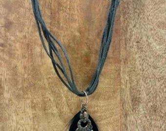 Handmade Gothic Boho Black Feather Braided Cord Pendant Necklace 16”