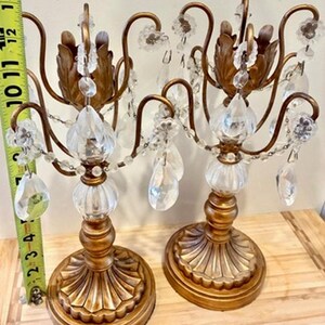 Vintage Pair Opulent Treasures Chandelier Rosette Candle Holders w Crystals image 10