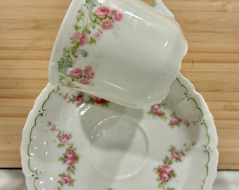 Antique Rosebud Demitasse Cup and Austrian Saucer Set