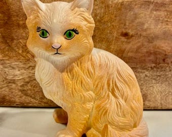 Figura vintage de gato persa naranja estilo kitsch de los años 70, pintada a mano en cerámica, 5 pulgadas.