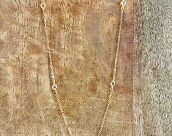 Vintage Dainty Gold Tone Crystal Station Necklace Choker 16”