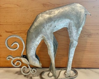 Silver Metal Reindeer Figurine Christmas Holiday Decor Scroll Antlers 8”