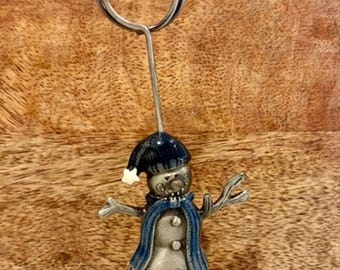 Pewter Enamel Snowman Photo Memo Holder Christmas Winter Decor 4.5”