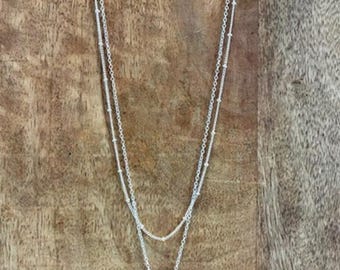 Vintage Double Strand Silver Tone Necklace Open Circle Ring Pendant 19”