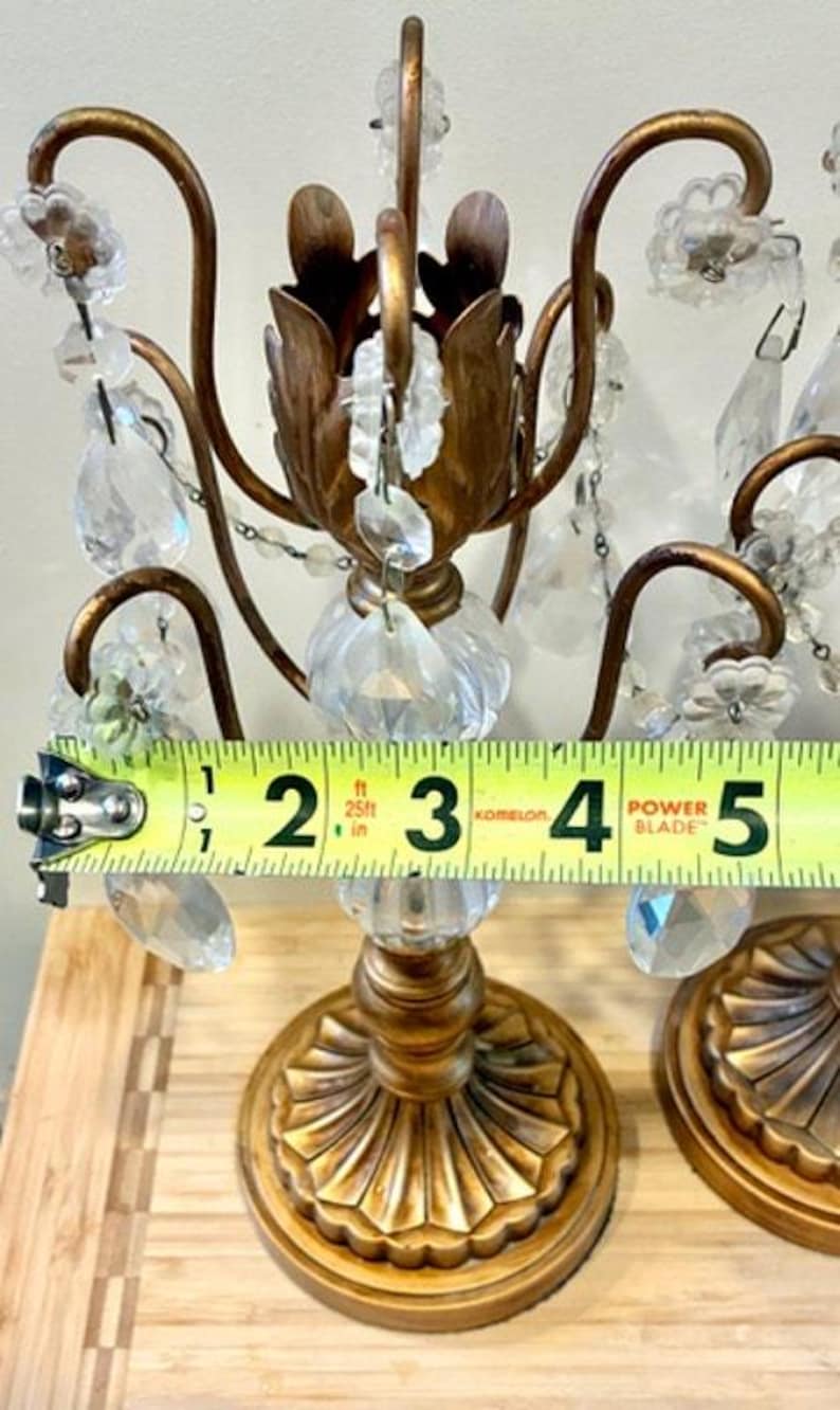 Vintage Pair Opulent Treasures Chandelier Rosette Candle Holders w Crystals image 11