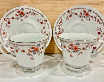 Juego de 2 tazas de té y platillos de porcelana fina de dinastía vintage con diseño de Copenhague