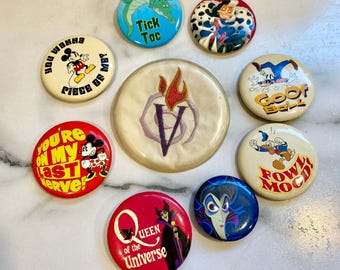 Lot of 9 Rare Disney Villains Pin Back Buttons