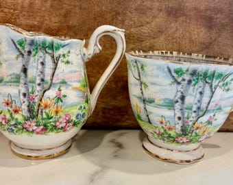 Taza de té/cremera pequeña Royal Albert Silver Birch vintage, fabricada en Inglaterra, sin platillo.