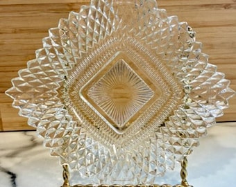 MCM 1960s Indiana Glass Co Diamond Point - Square Dish - Candy Nuts Trinkets