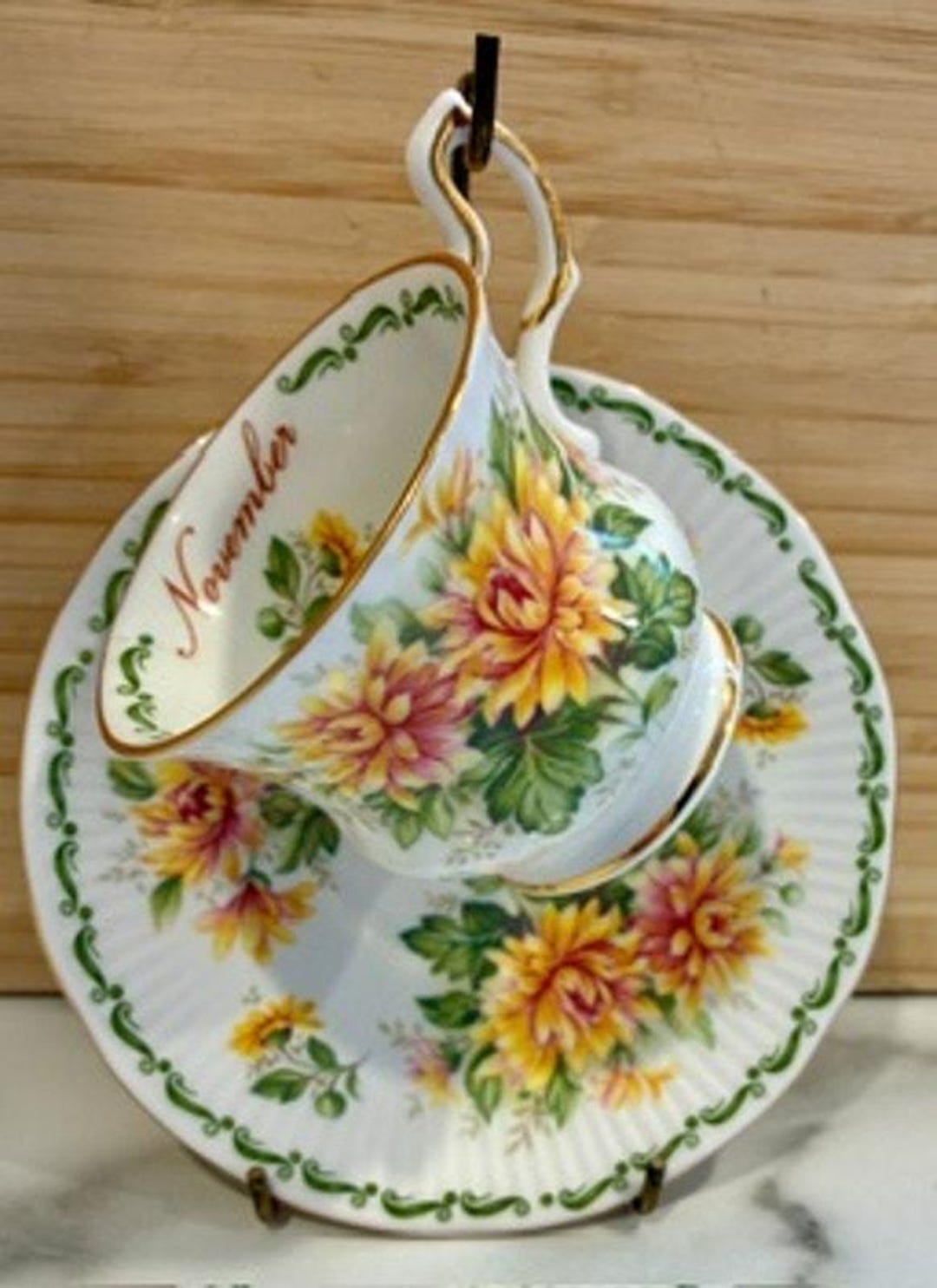 Queens by Rosina Bone China Flower of the Month Tea Cup & Saucer