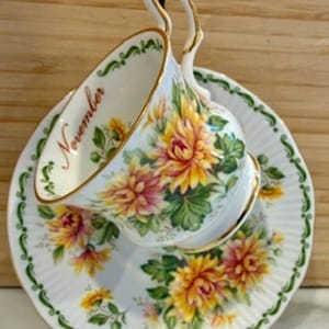 Queens by Rosina Bone China Flower of the Month Tea Cup & Saucer