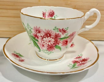 Taza de té con base y platillo de porcelana estilo Regency vintage de los años 50, fabricada en Inglaterra