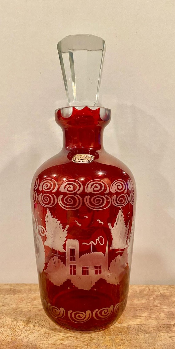 Antique 1920s Egermann Bohemia Ruby Red Cut to Clear Crystal