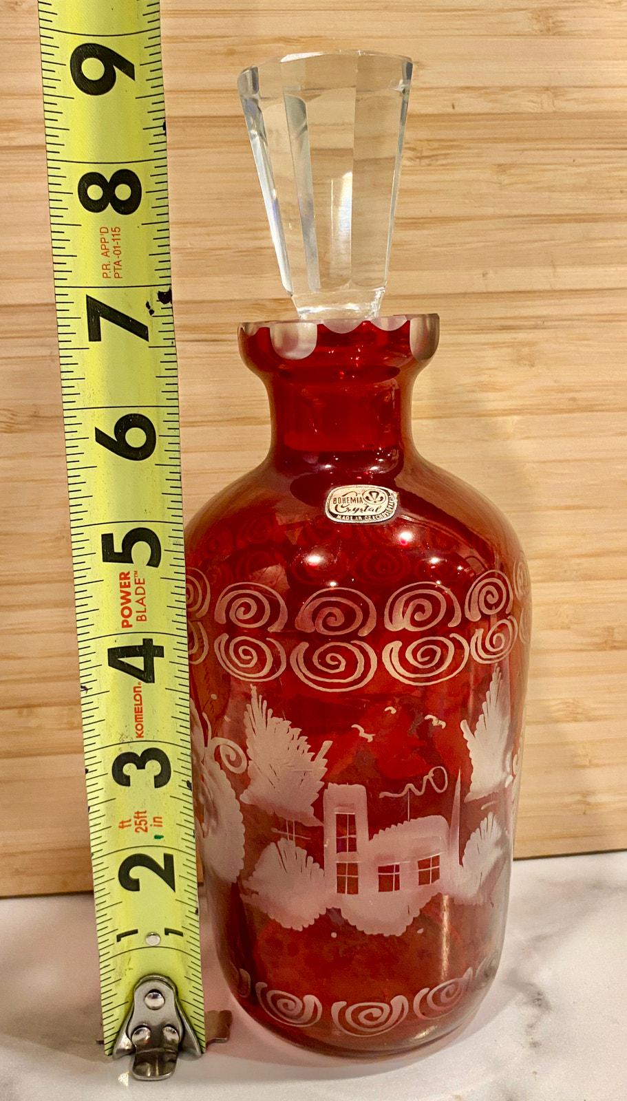 Antique 1920s Egermann Bohemia Ruby Red Cut to Clear Crystal