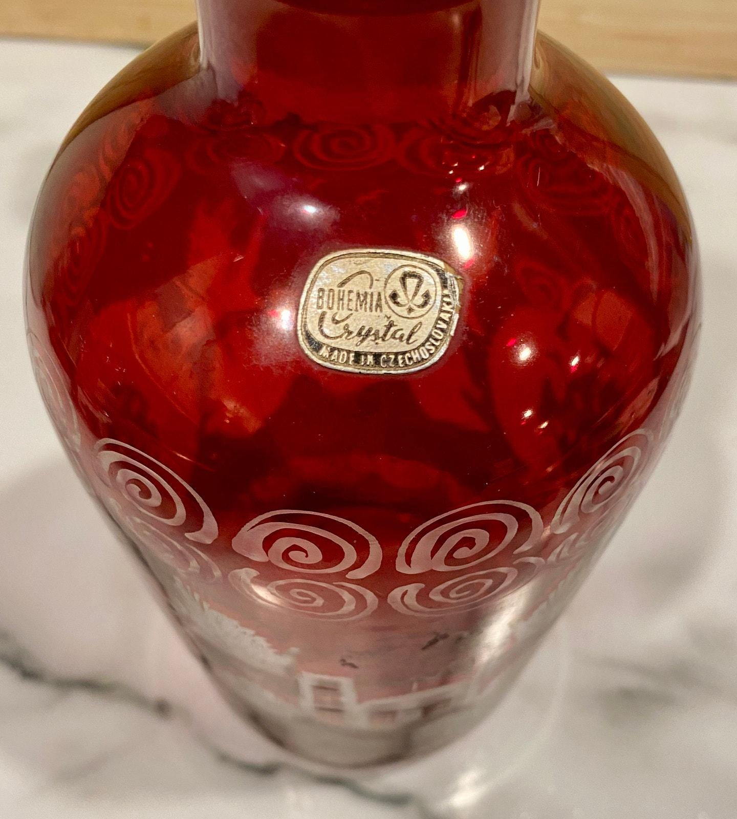 Antique 1920s Egermann Bohemia Ruby Red Cut to Clear Crystal