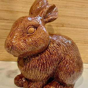 May include: A brown ceramic rabbit figurine with textured fur detail. The bunny is in a seated position with its ears perked up. The figurine has a glossy finish and is likely a decorative item.
