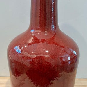 Chinese Oxblood Red Glazed Porcelain Sang De Boeuf Vase Mallet Shape 14" Tall