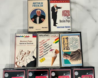 Lote de 10 fitas cassete clássicas vintage de Arthur Fiedler com a Orquestra Sinfônica de Boston.