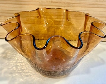 Cuenco para pañuelos de cristal craquelado color ámbar naranja Copperette soplado a mano de MCM Bischoff