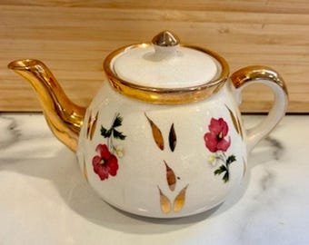 Vintage MCM 1960s Gibson Staffordshire Mini Floral Gold Trim Tea Pot For One