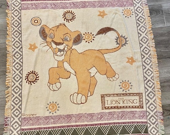 Vintage The Lion King Simba Woven Throw Blanket Disney Tapestry USA Rare
