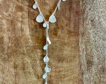 Vintage Cha Cha Lariat Necklace Silver Tone Textured Teardrop Charms 22”