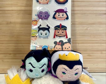 NWT Set of 4 Disney Parks Villains Tsum Tsum & 1 NWT Tsum Tsum w/ Sticker Sheet