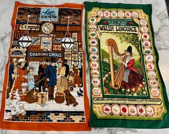 Vintage Vista England - 2 strofinacci da cucina - Clive Mayor Lingua gallese Charing Cross