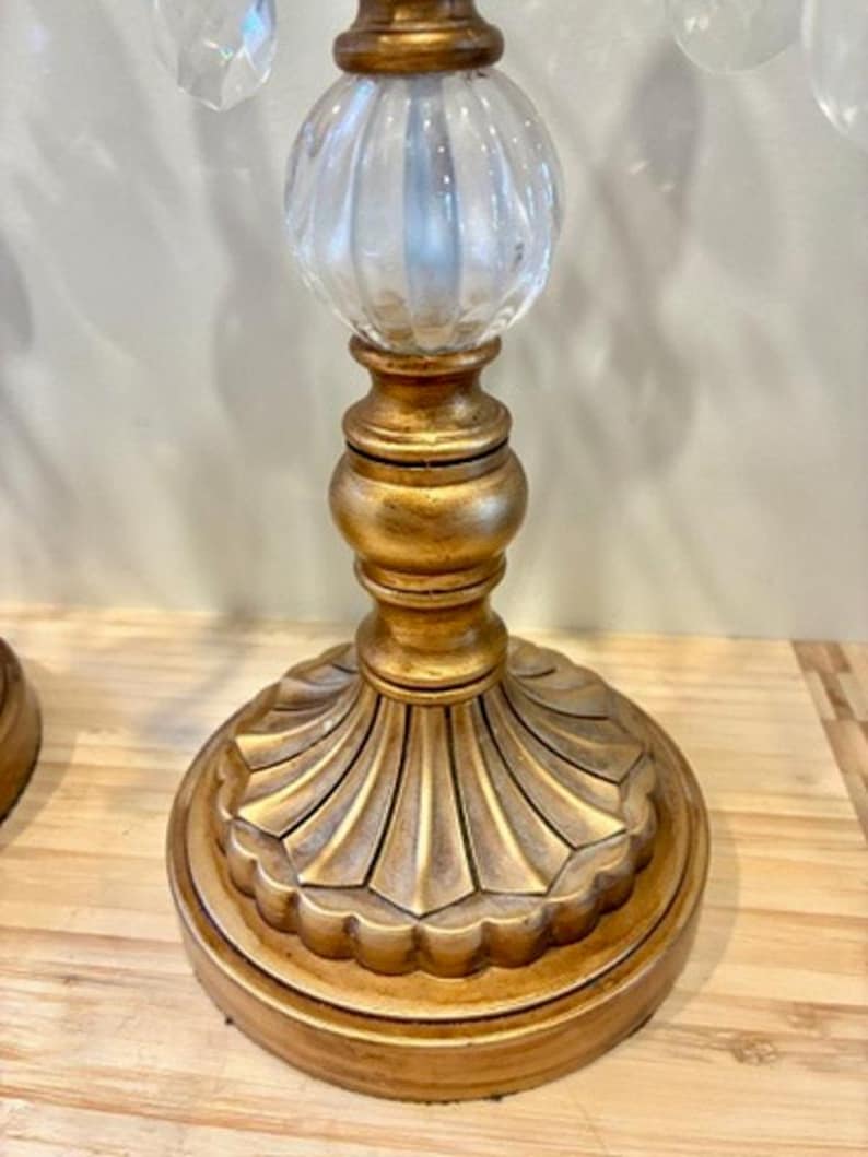 Vintage Pair Opulent Treasures Chandelier Rosette Candle Holders w Crystals image 6