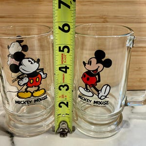 Vintage Set of 2 Mickey Mouse Handled Clear Glass Mug Stein Walt Disney image 8