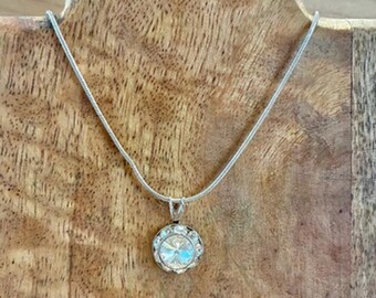 Handmade Crystal Halo Pendant Necklace Silver Tone Snake Chain 19”