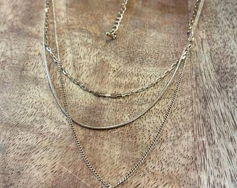 Vintage Dainty 3 Layer Gold Tone Choker Necklace Crystal Rhinestone Charm  16”