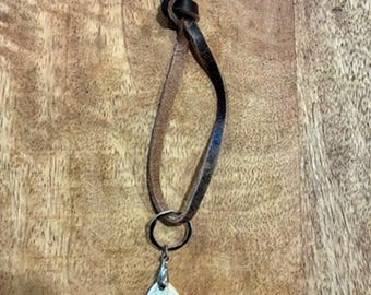 Handmade Howlite Teardrop Keychain Vintage Leather Cord Boho Rustic