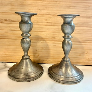 Vintage Web Pewter Candlesticks Pair 1960s Mid Century Taper Candle Holders 7"
