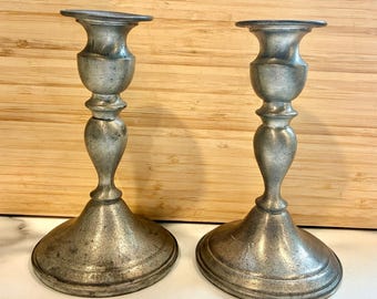Vintage Web Pewter Candlesticks Pair 1960s Mid Century Taper Candle Holders 7"