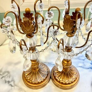 Vintage Pair Opulent Treasures Chandelier Rosette Candle Holders w Crystals image 8