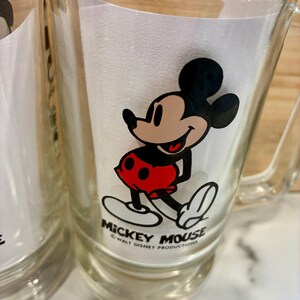 Vintage Set of 2 Mickey Mouse Handled Clear Glass Mug Stein Walt Disney image 4