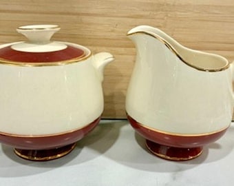 1954 Homer Laughlin Century Service Regal Red Cavalier Sugar Bowl Creamer Set